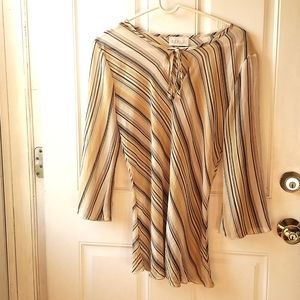 Geri C. Brown And Tan Vintage 3/4 Sleeve Blouse